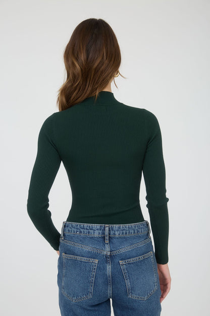  Bella High Neck Ribbed Bodysuit, Hunter Green