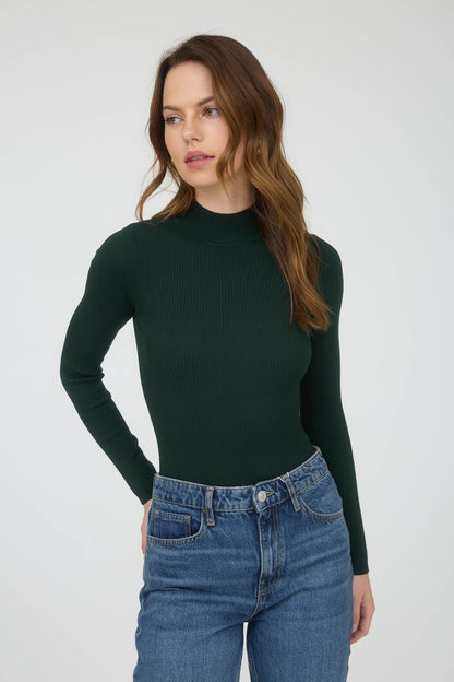  Bella High Neck Ribbed Bodysuit, Hunter Green