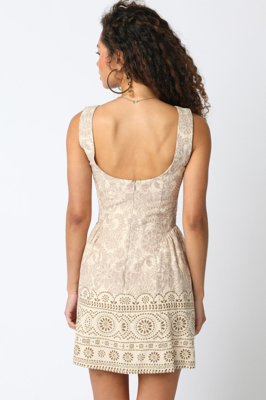  Aubri Printed Button Front Dress, Natural Khaki