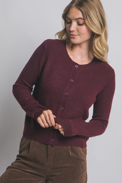  Maria Round Neck Cardigan, Burgundy
