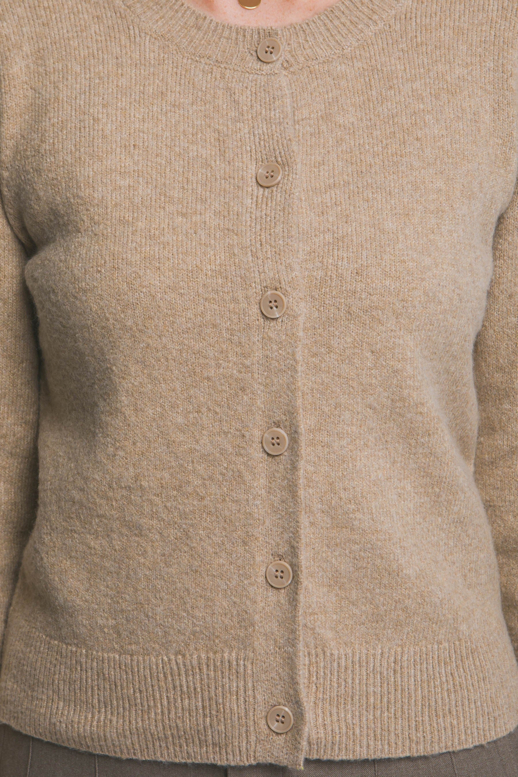  Maria Round Neck Cardigan, Khaki