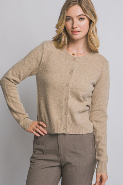  Maria Round Neck Cardigan, Khaki
