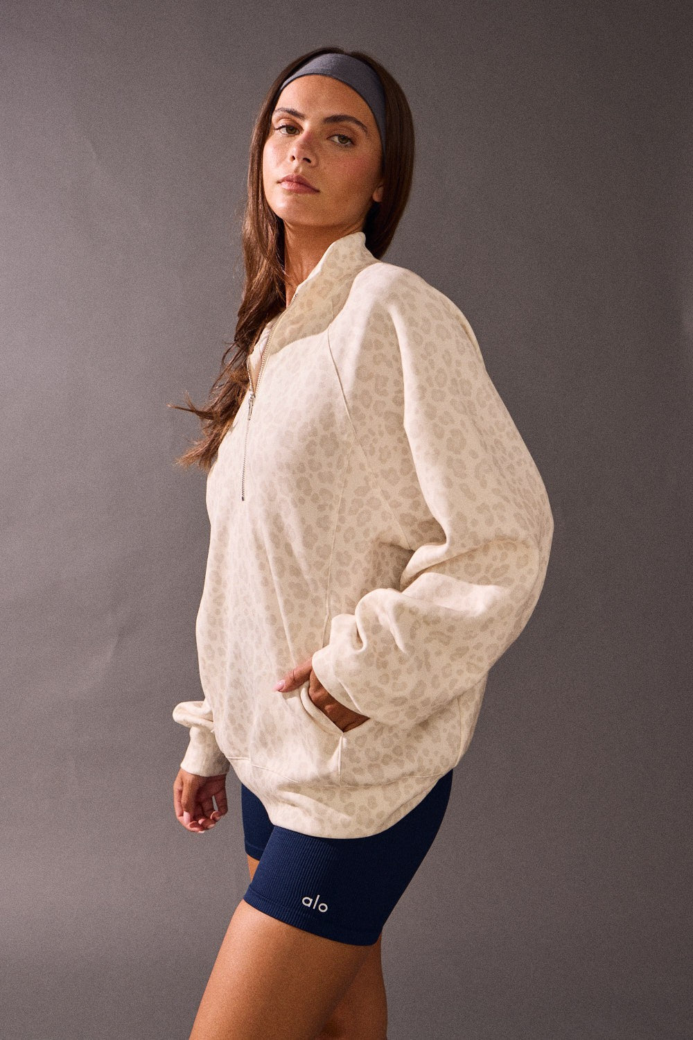  Annie Quarter Zip Pullover, Leopard