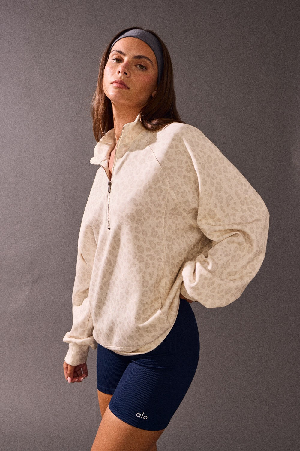  Annie Quarter Zip Pullover, Leopard