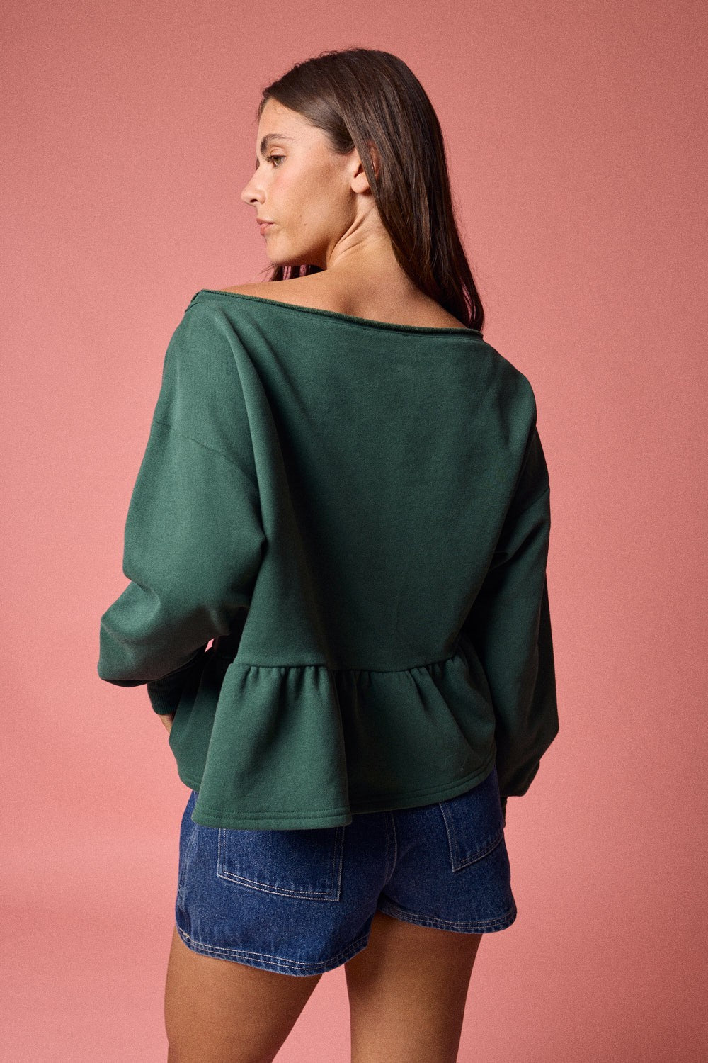  Arabella Peplum Hem Sweatshirt, Hunter Green