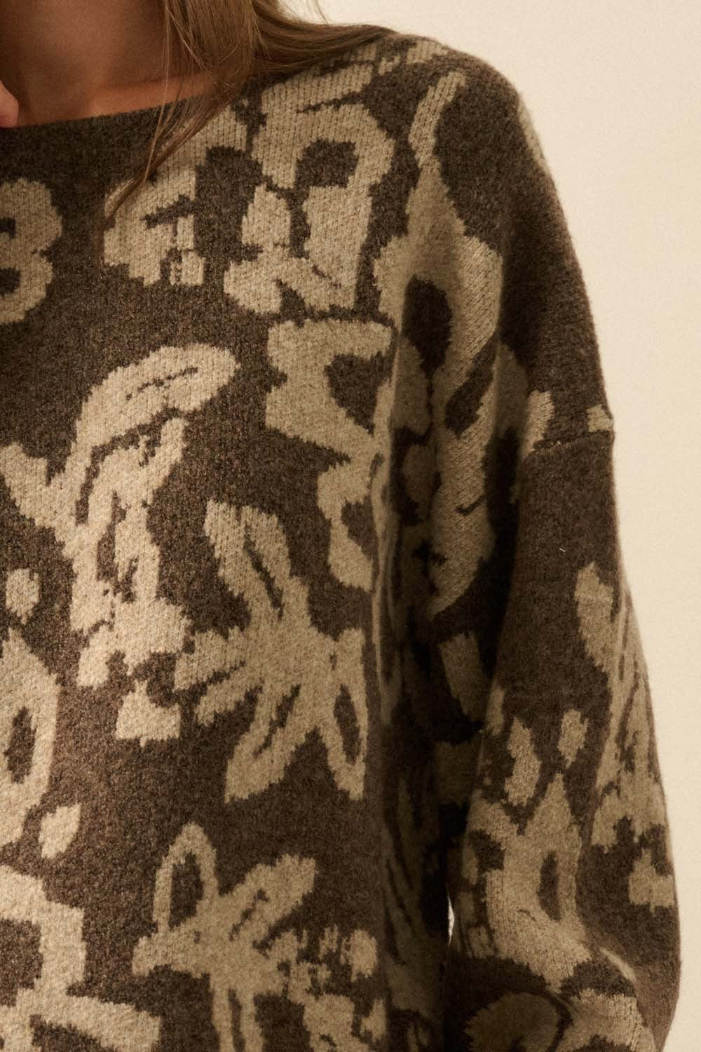  Hailey Floral Jacquard Sweater, Chocolate