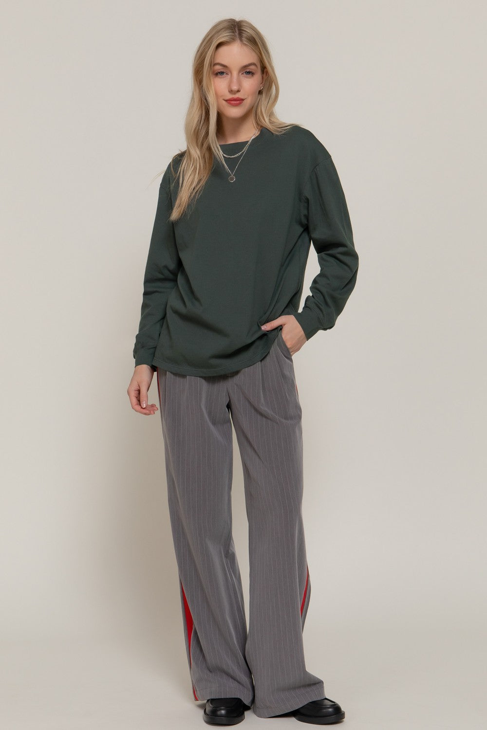  Harlowe Round Neck Cotton Tee, Dusk Green
