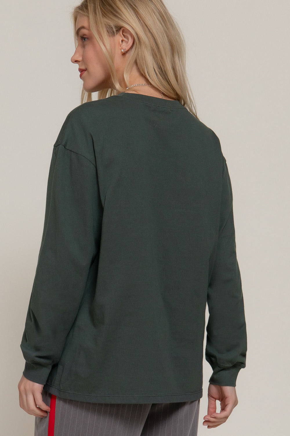  Harlowe Round Neck Cotton Tee, Dusk Green