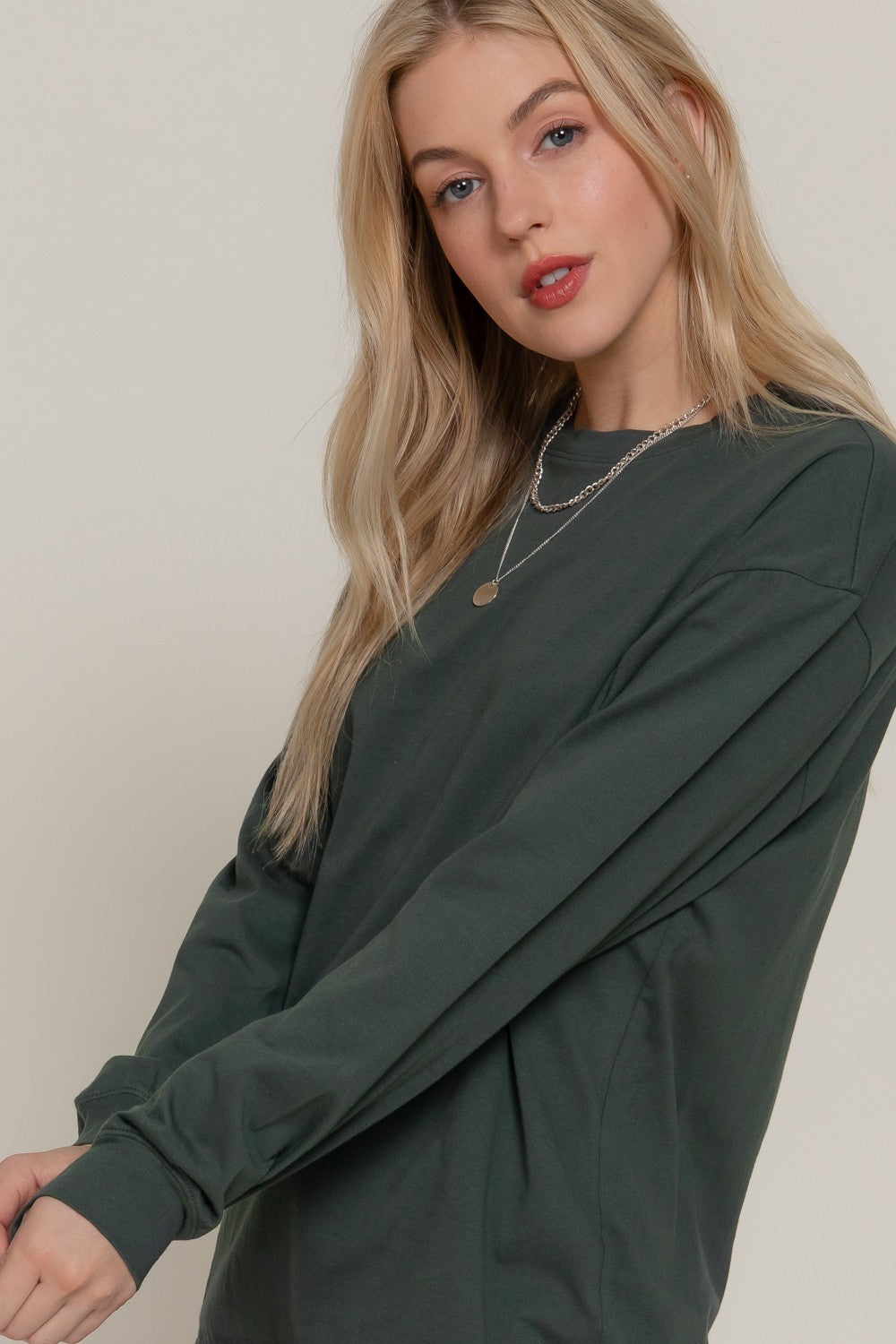  Harlowe Round Neck Cotton Tee, Dusk Green