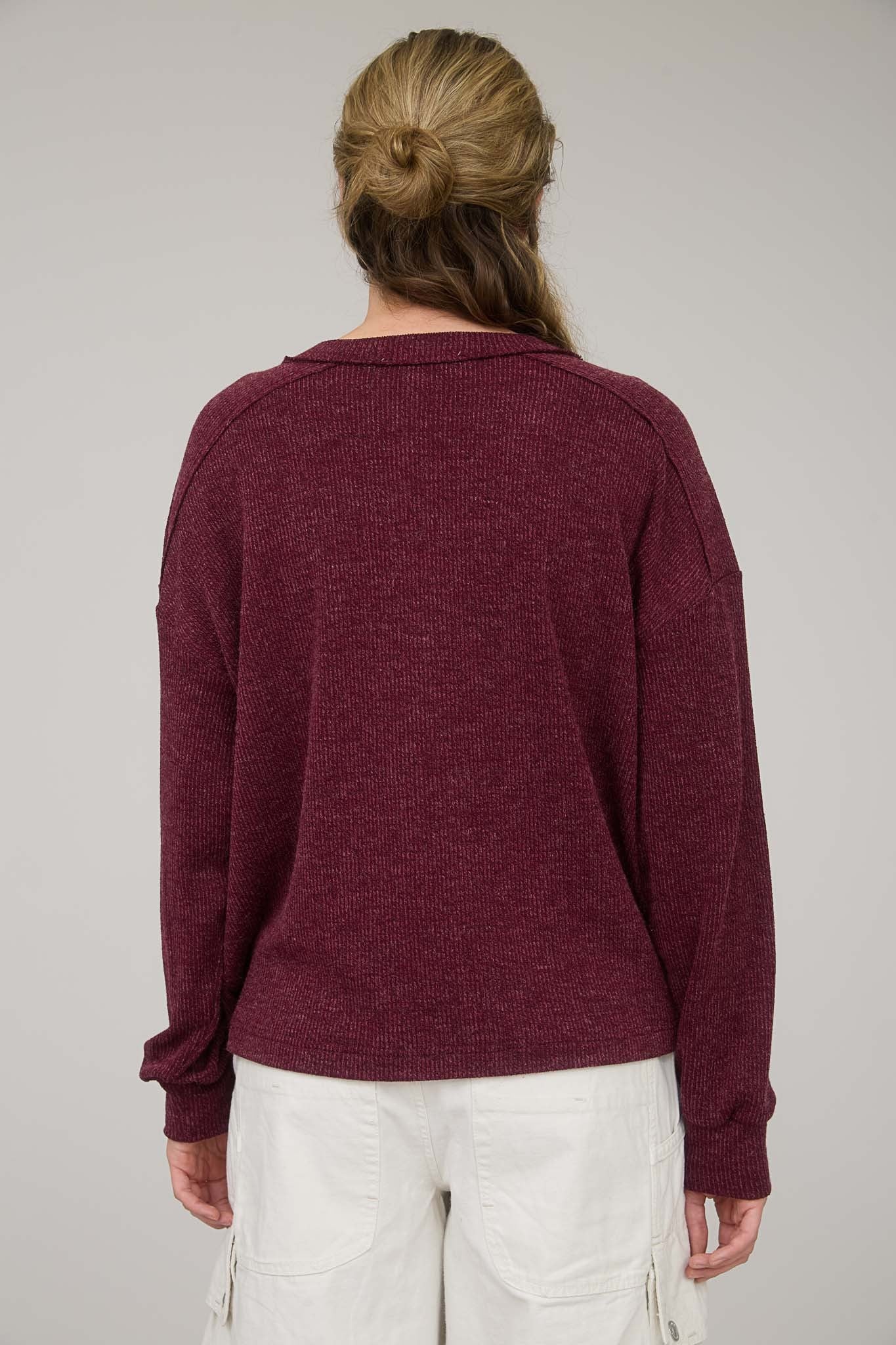  Bindi Henley Knit Top, Burgundy