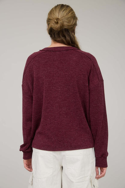  Bindi Henley Knit Top, Burgundy