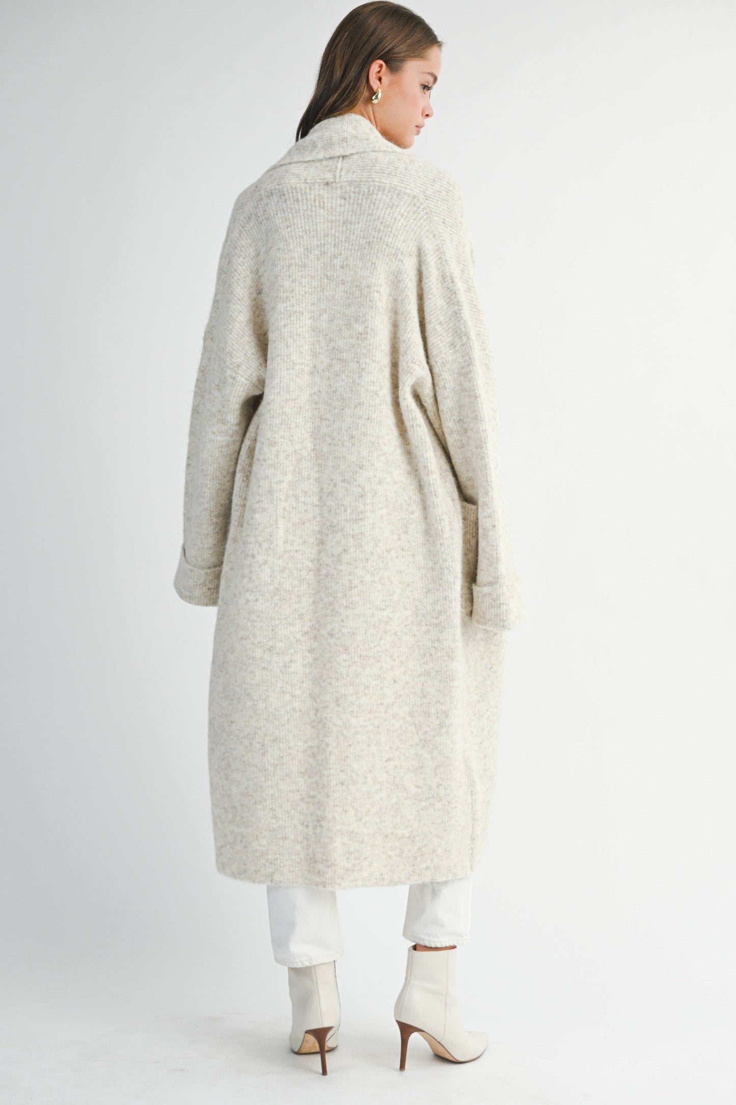  Cadence Long Knit Cardigan, Light Taupe