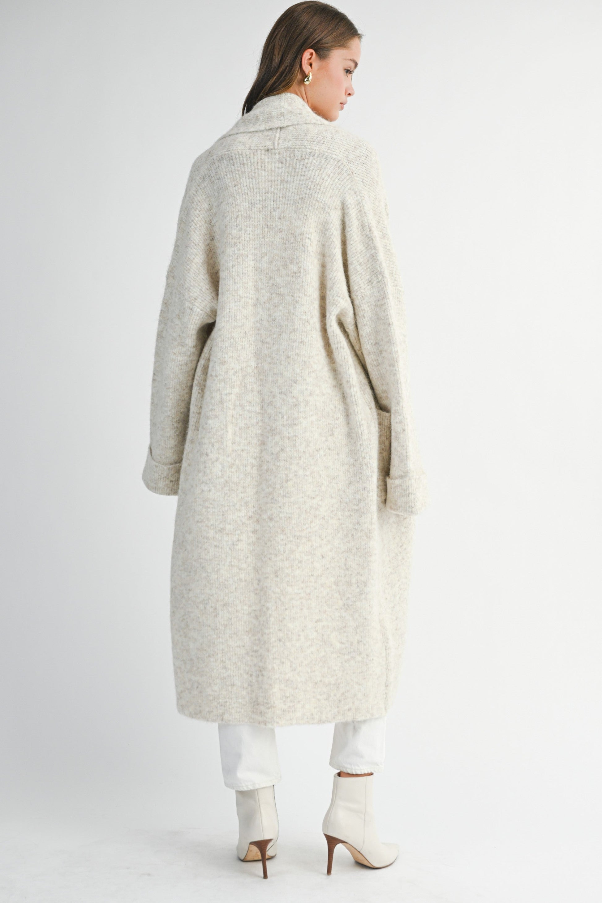  Cadence Long Knit Cardigan, Light Taupe