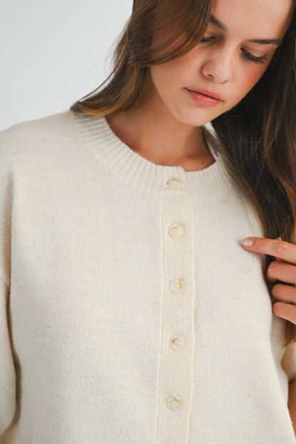  Jeanne Cropped Crew Neck Sweater, Cream