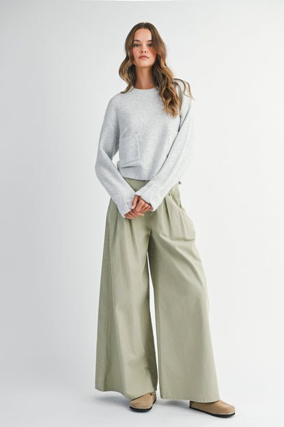  Lila Cuff Detail Pocket Sweater, Heather Grey
