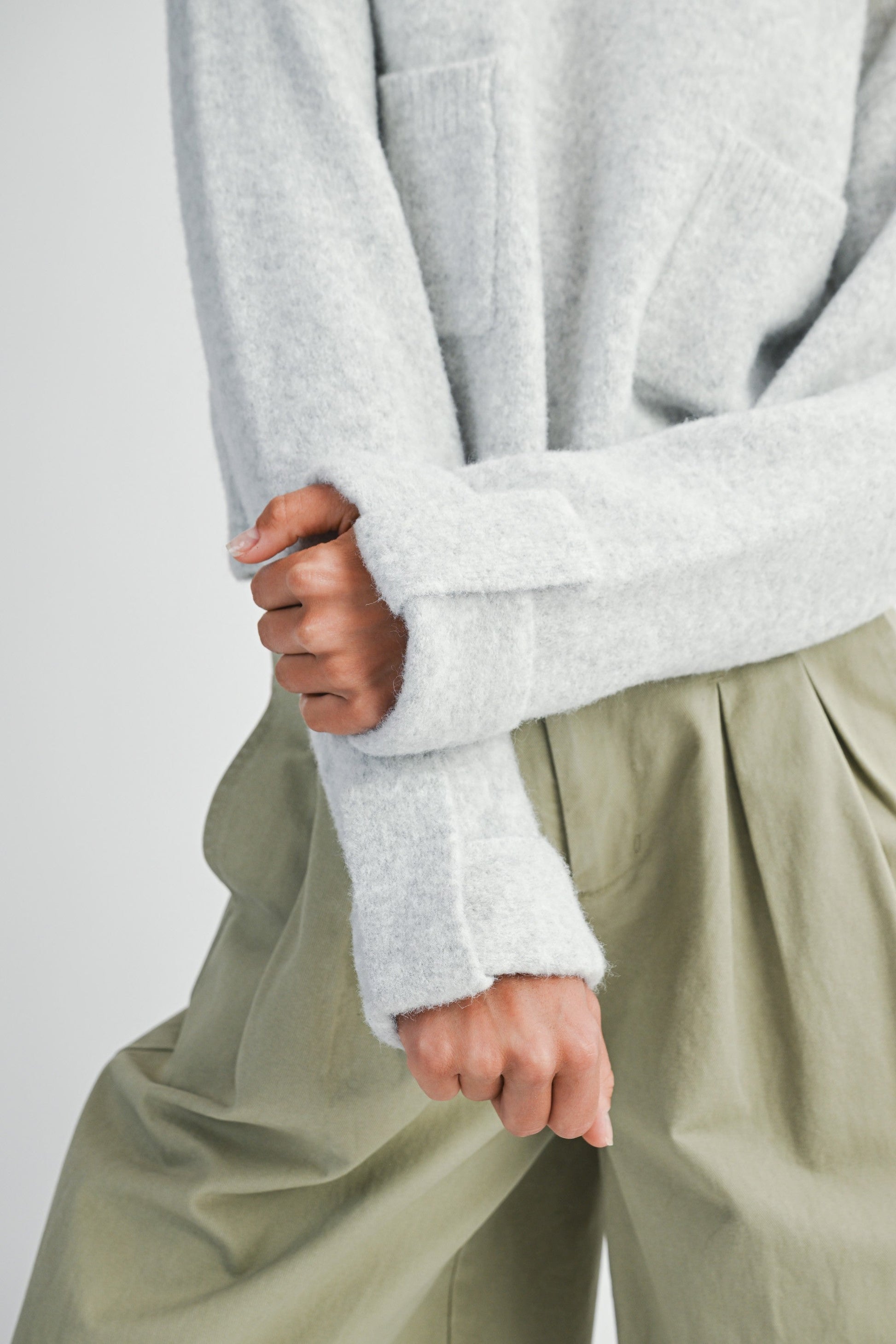  Lila Cuff Detail Pocket Sweater, Heather Grey