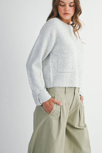  Lila Cuff Detail Pocket Sweater, Heather Grey