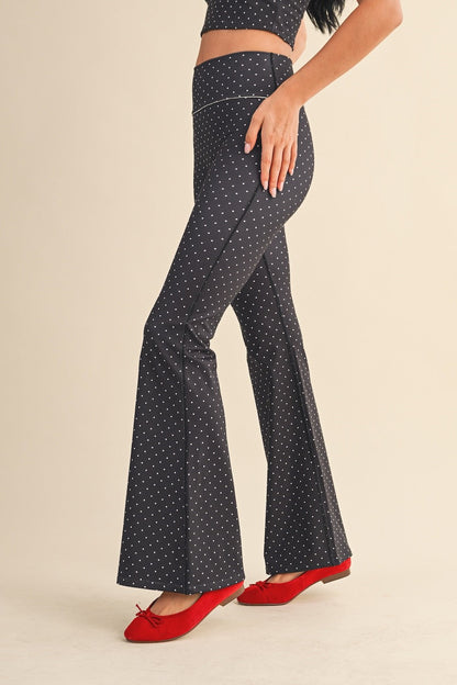  Sally Printed Flare Pants, Black Polka Dot