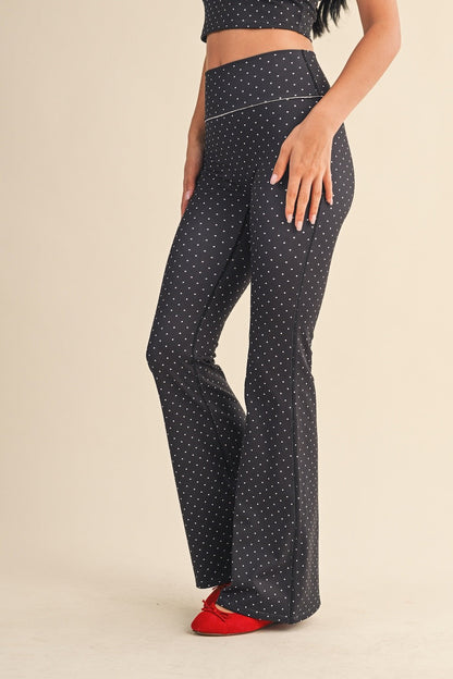  Sally Printed Flare Pants, Black Polka Dot