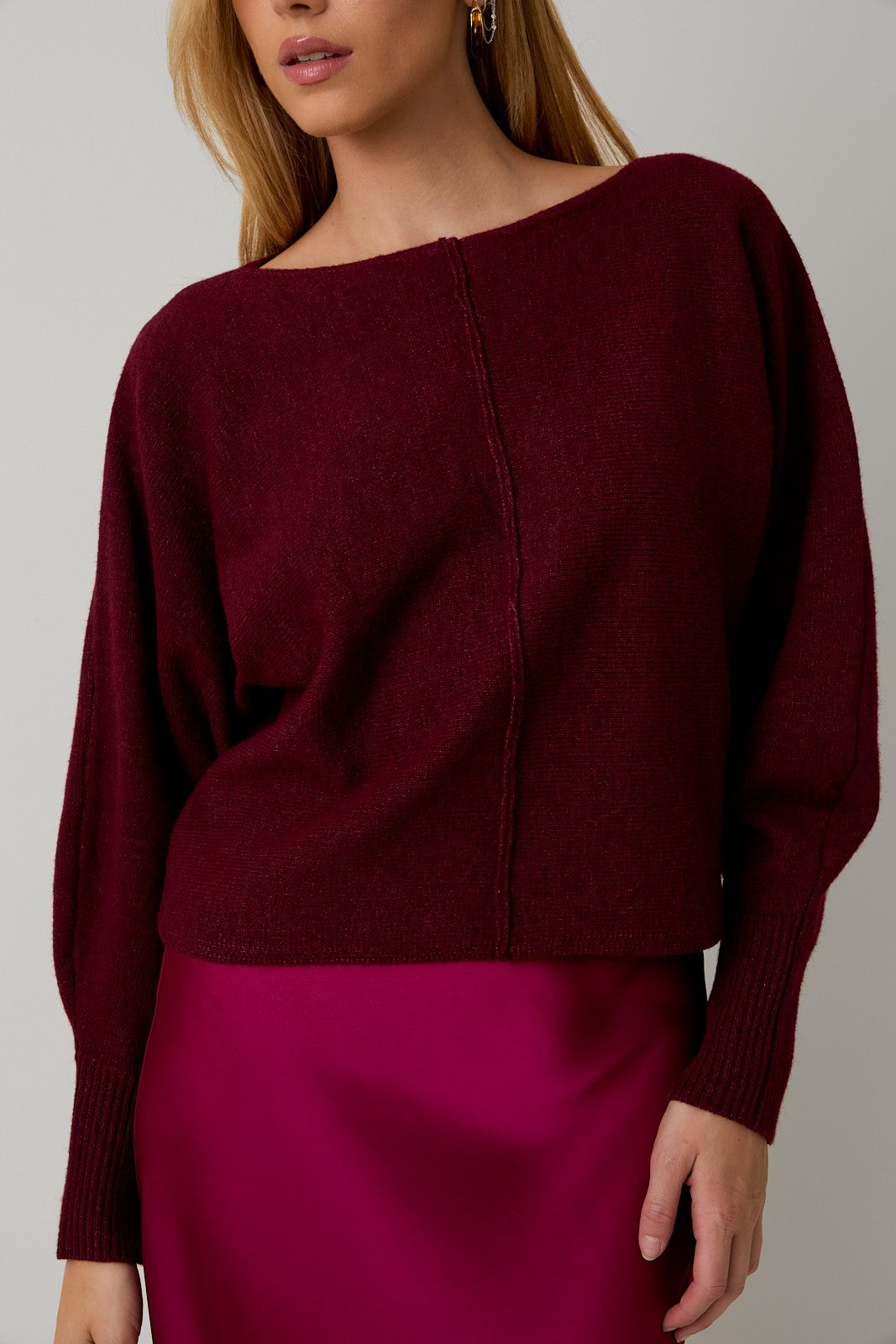  Emersyn Seam Front Sweater, Maroon