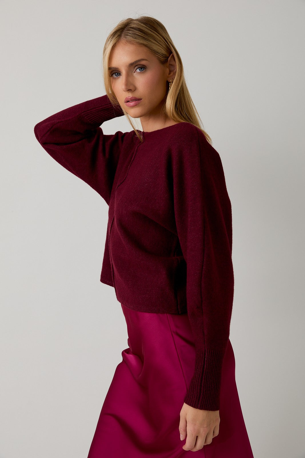  Emersyn Seam Front Sweater, Maroon