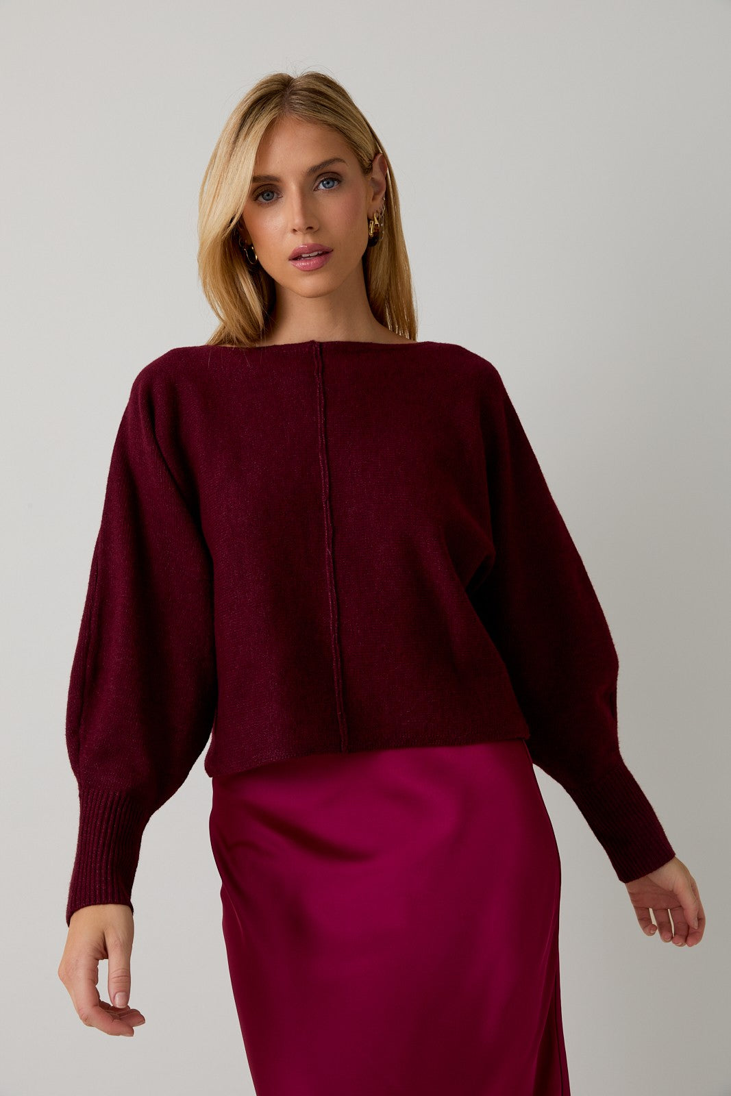  Emersyn Seam Front Sweater, Maroon