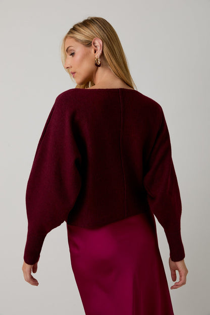  Emersyn Seam Front Sweater, Maroon
