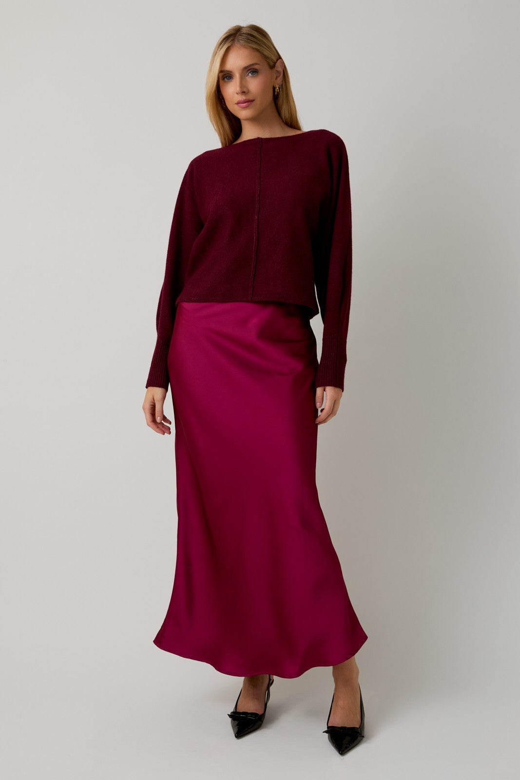  Emersyn Seam Front Sweater, Maroon