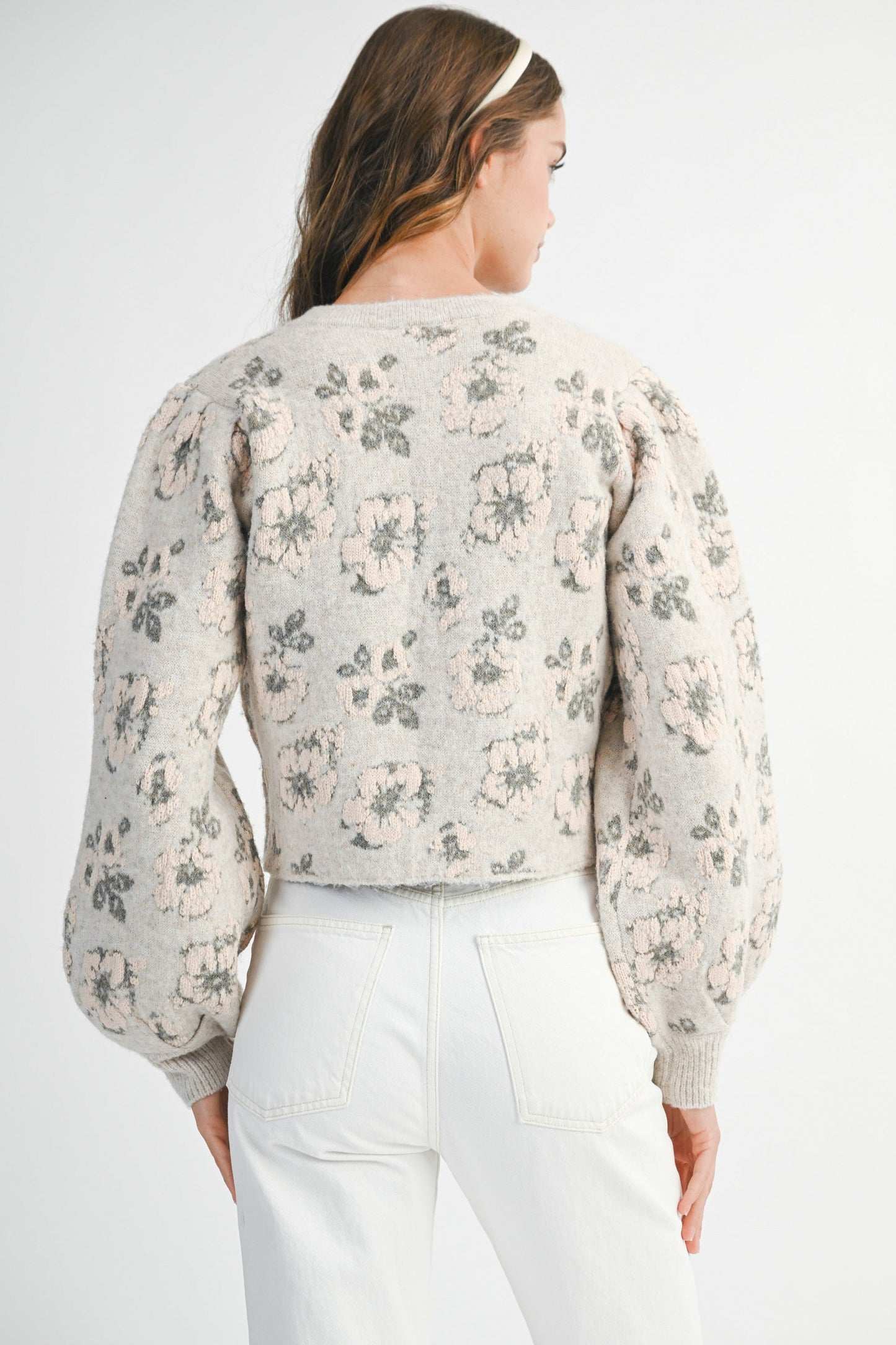  Leyla Floral Jacquard Cardigan Jacket, Light Taupe