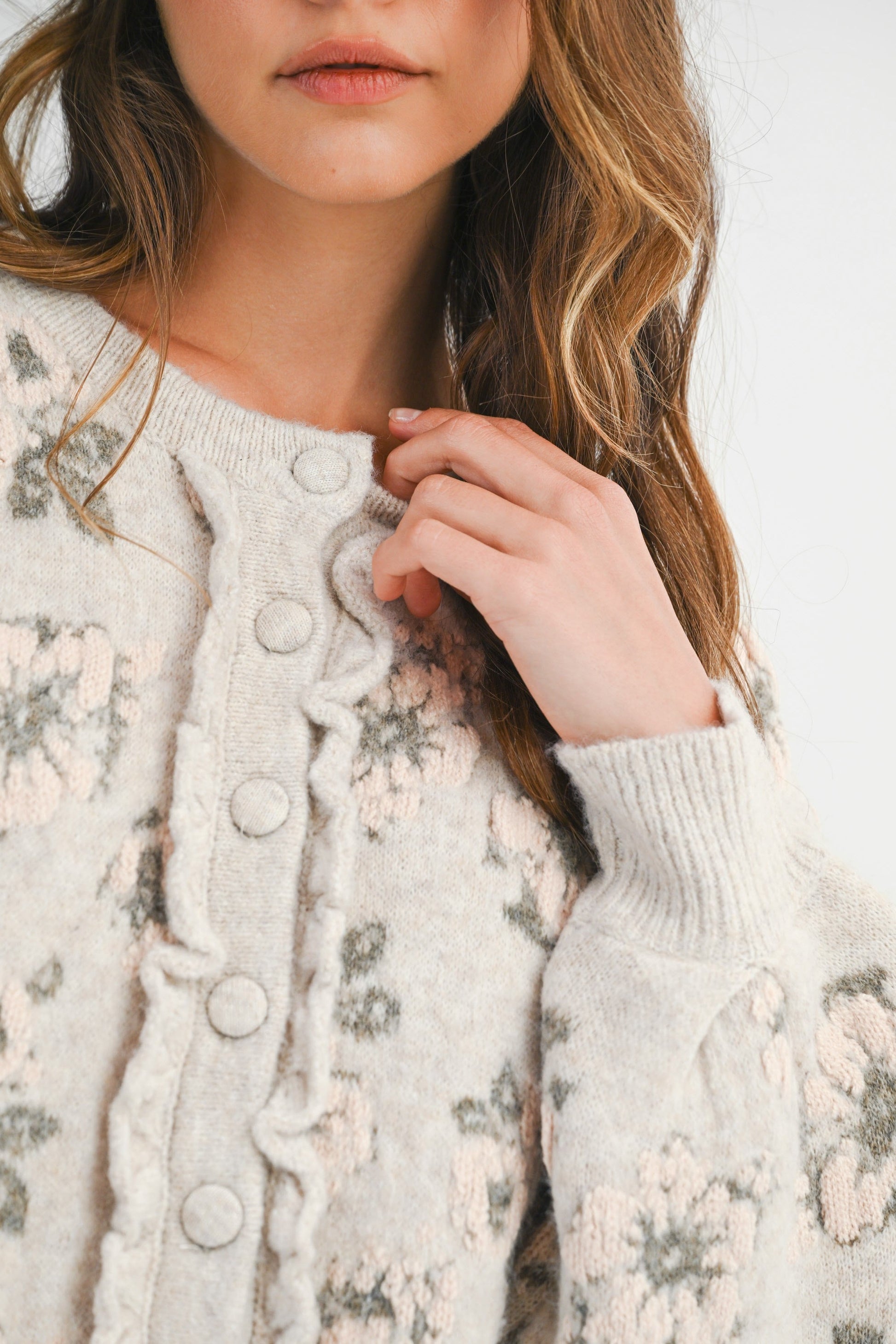 Leyla Floral Jacquard Cardigan Jacket, Light Taupe