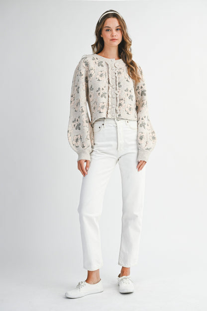  Leyla Floral Jacquard Cardigan Jacket, Light Taupe