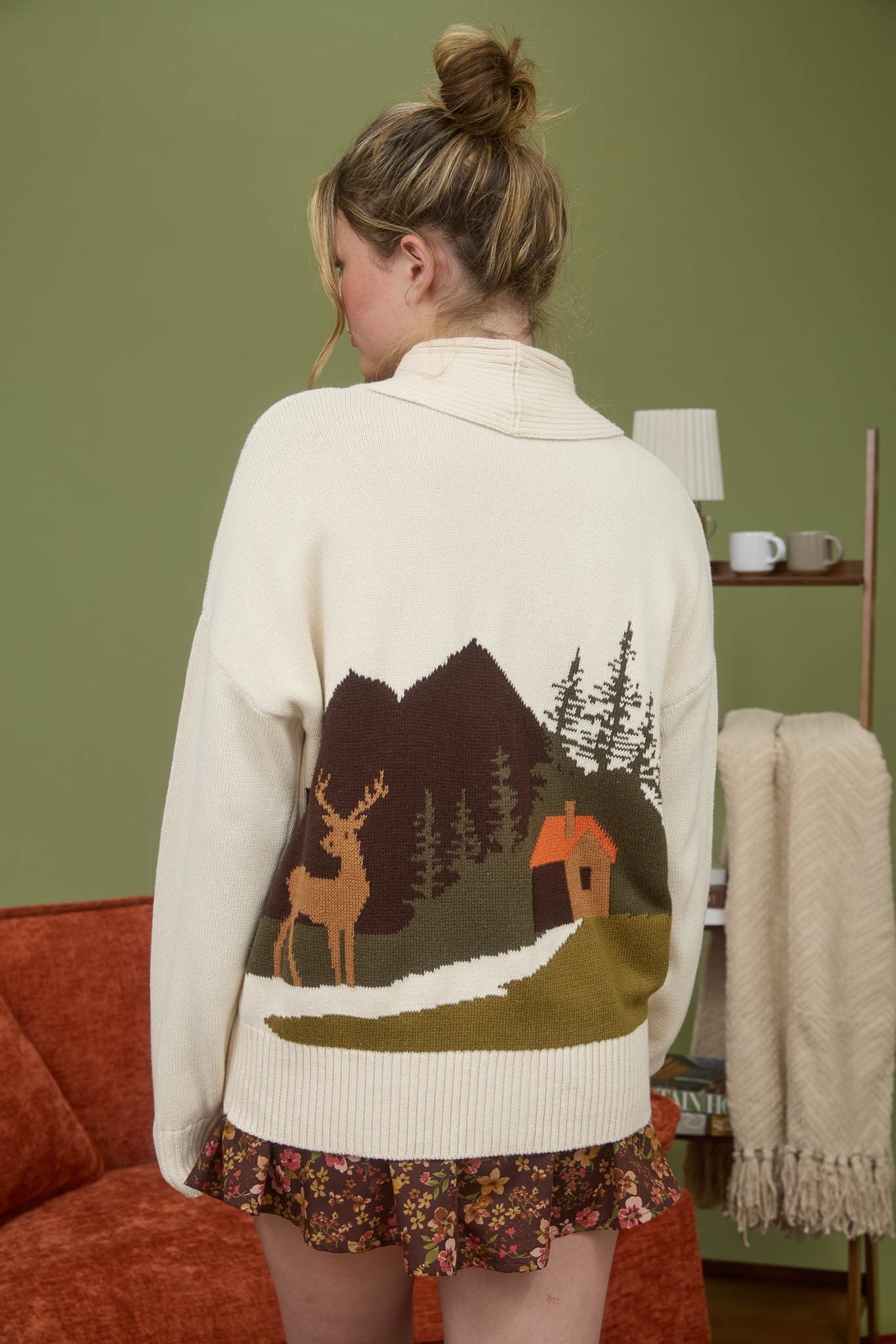  Lila Camp Jacquard Toggle Cardigan, Oatmeal