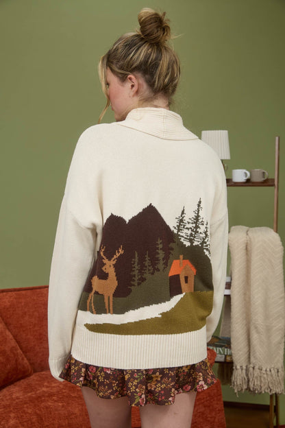  Lila Camp Jacquard Toggle Cardigan, Oatmeal