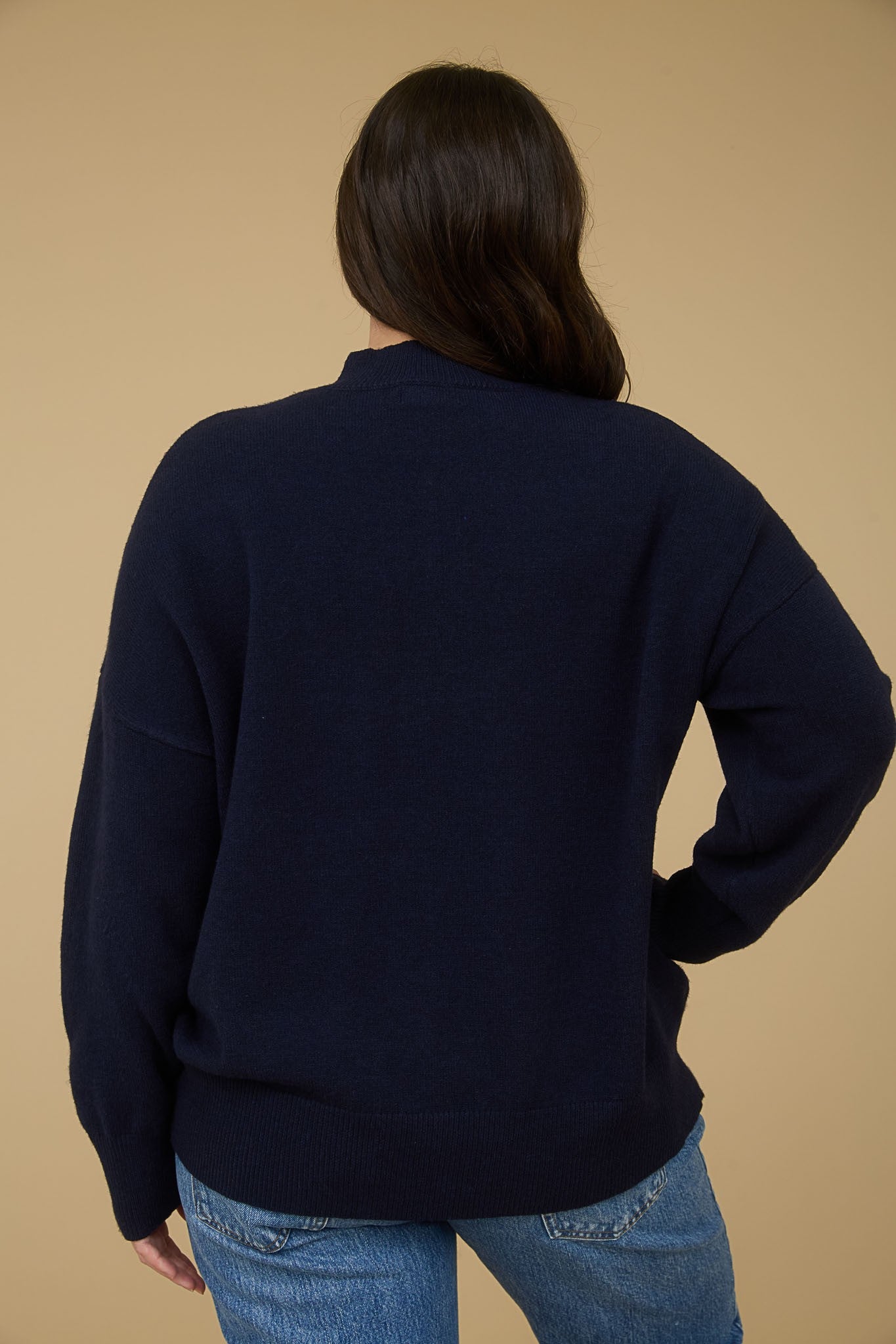  Julia Front Seam Mock Neck Sweater, Navy | Extended Sizes