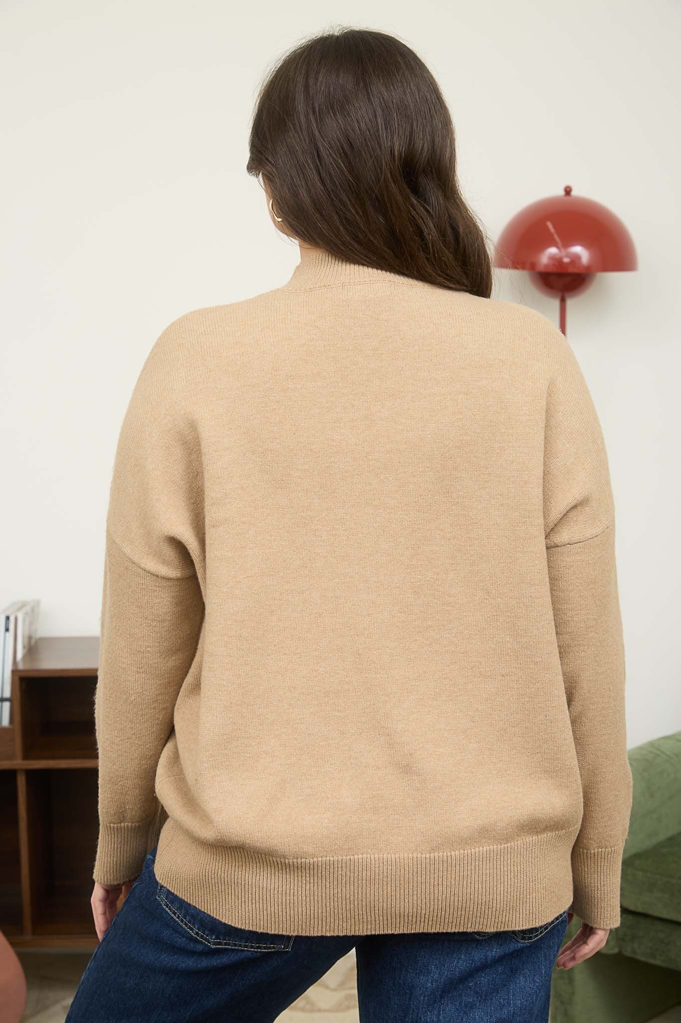  Julia Front Seam Mock Neck Sweater, Taupe | Extended Sizes