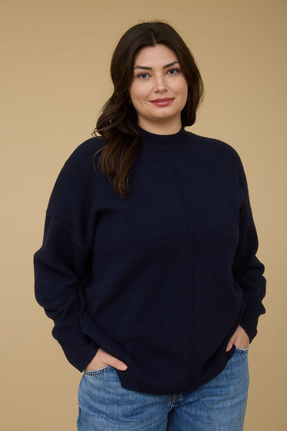 Julia Front Seam Mock Neck Sweater, Navy | Extended Sizes
