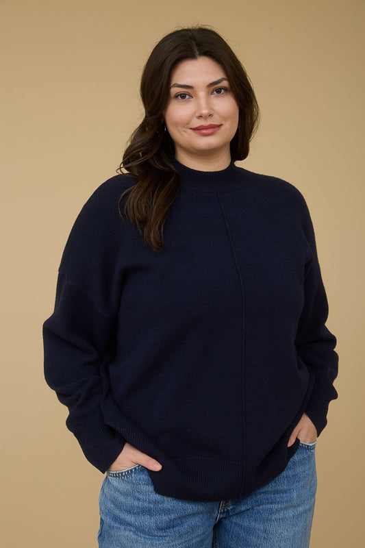  Julia Front Seam Mock Neck Sweater, Navy | Extended Sizes