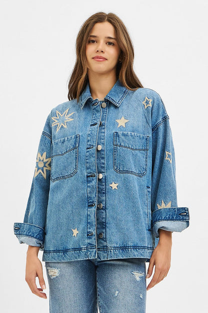  Harlow Star Embroidered Denim Jacket, Medium