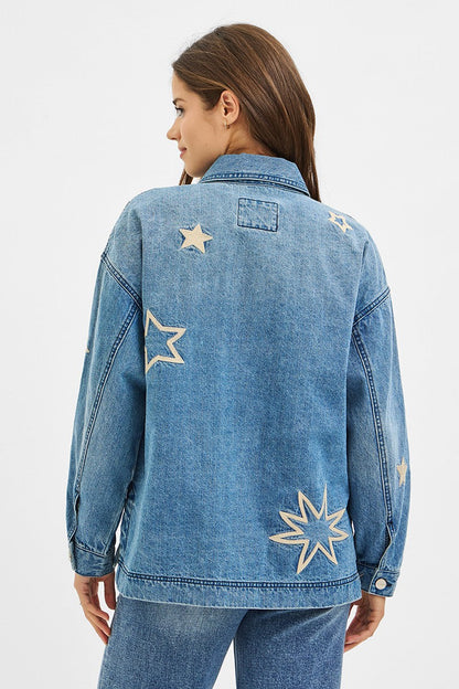  Harlow Star Embroidered Denim Jacket, Medium