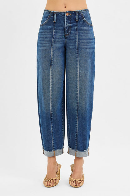  Maren High Rise Barrel Cuffed Jeans, Dark