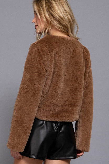  Martha Faux Fur Crop Blazer, Mocha