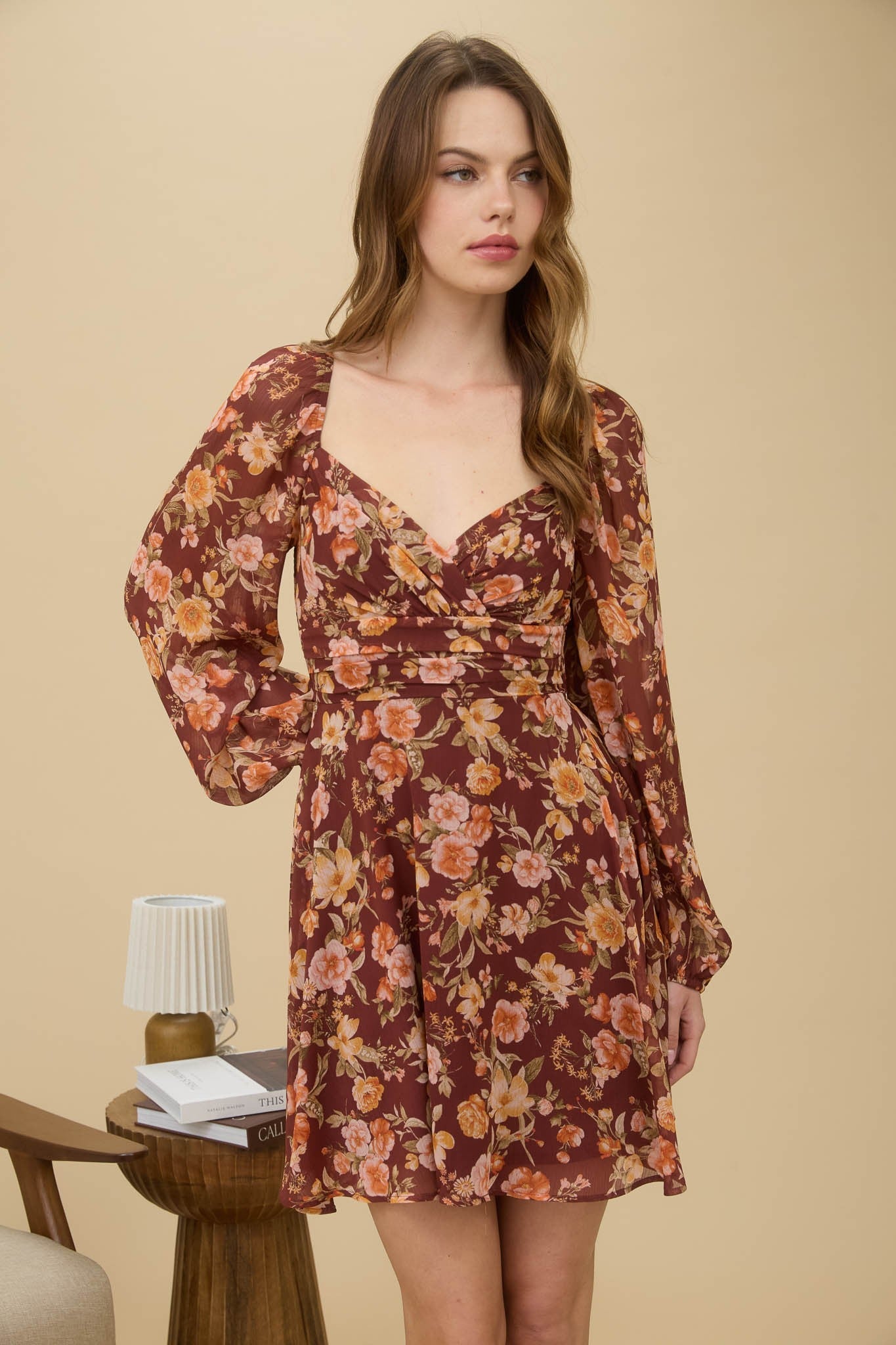  Ivy Sweetheart Neck Mini Dress, Burgundy Multi
