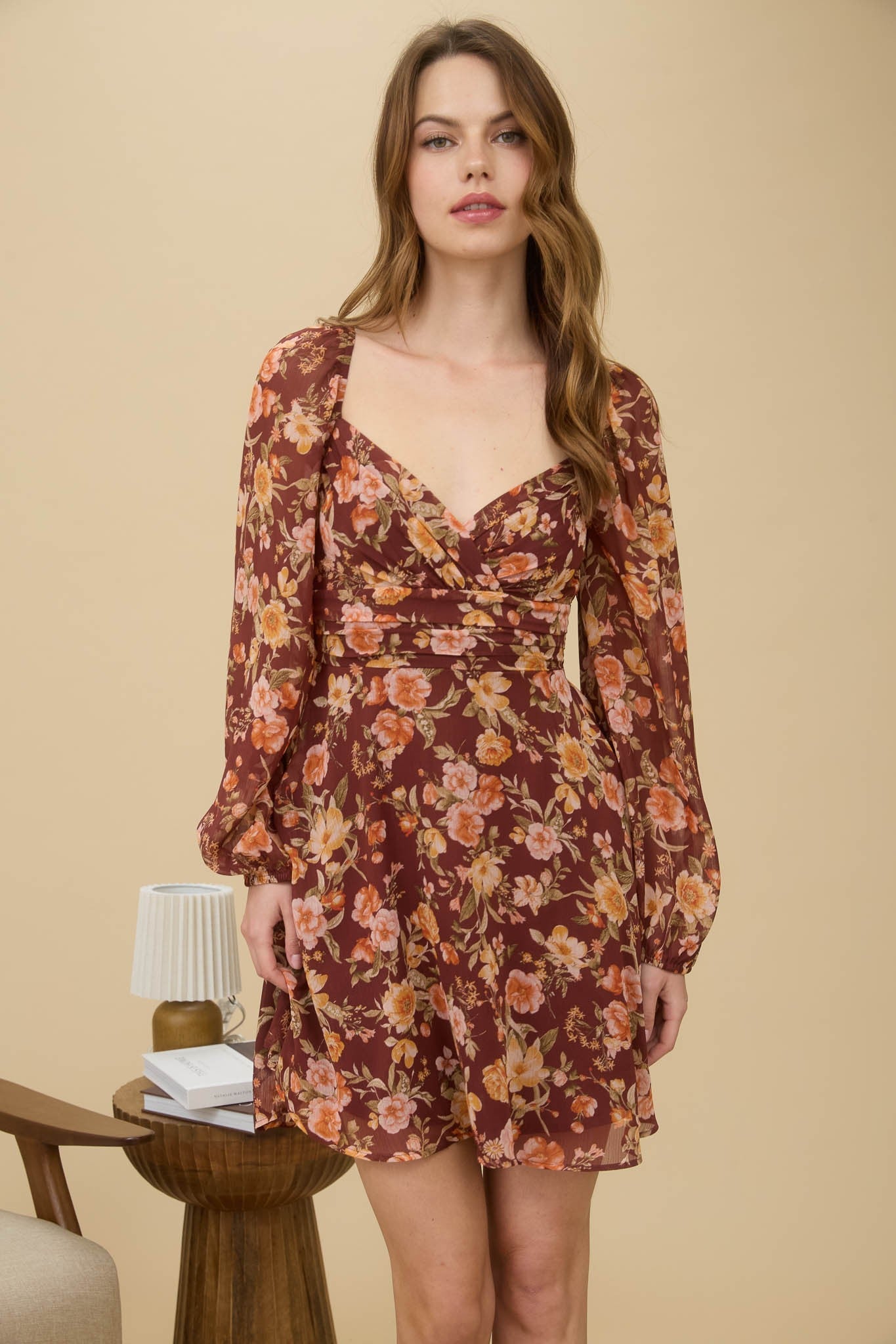  Ivy Sweetheart Neck Mini Dress, Burgundy Multi