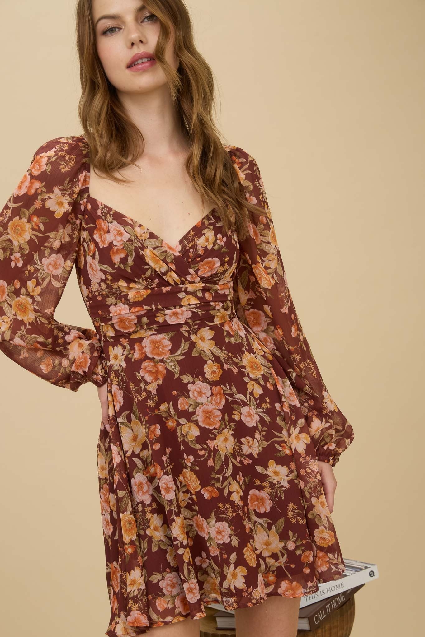  Ivy Sweetheart Neck Mini Dress, Burgundy Multi