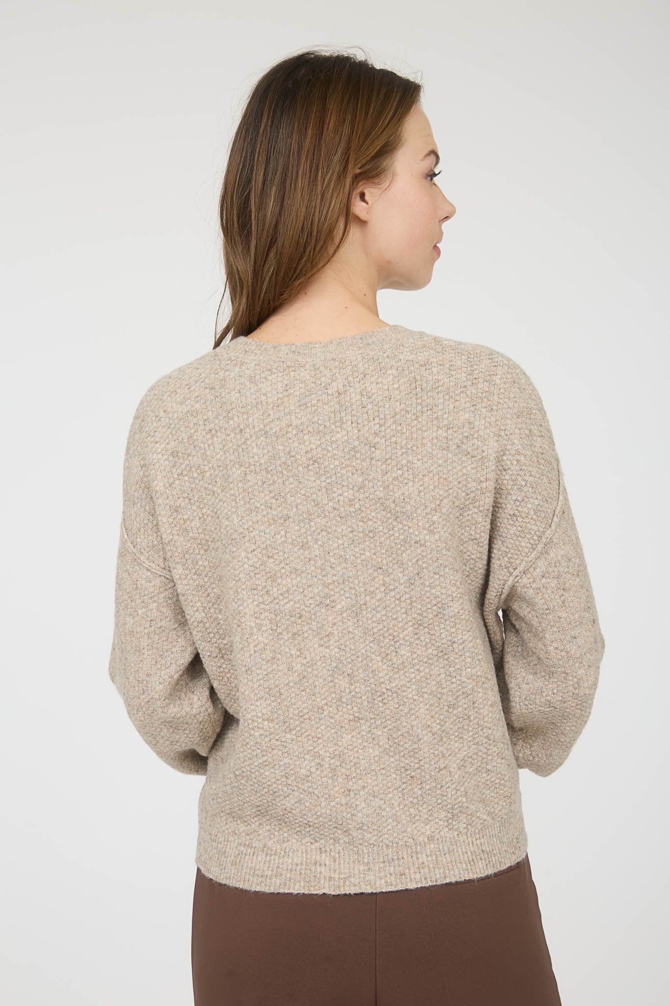  Aria Rib Trim Round Neck Cardigan, Khaki