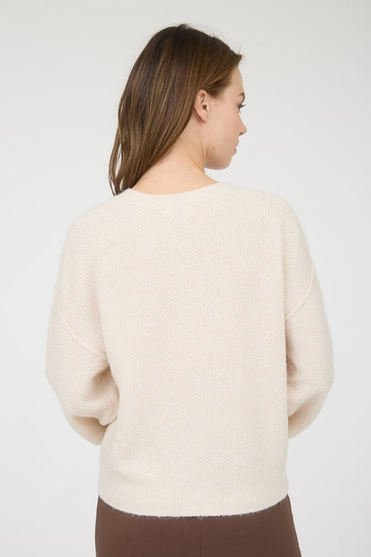  Aria Rib Trim Round Neck Cardigan, Ivory