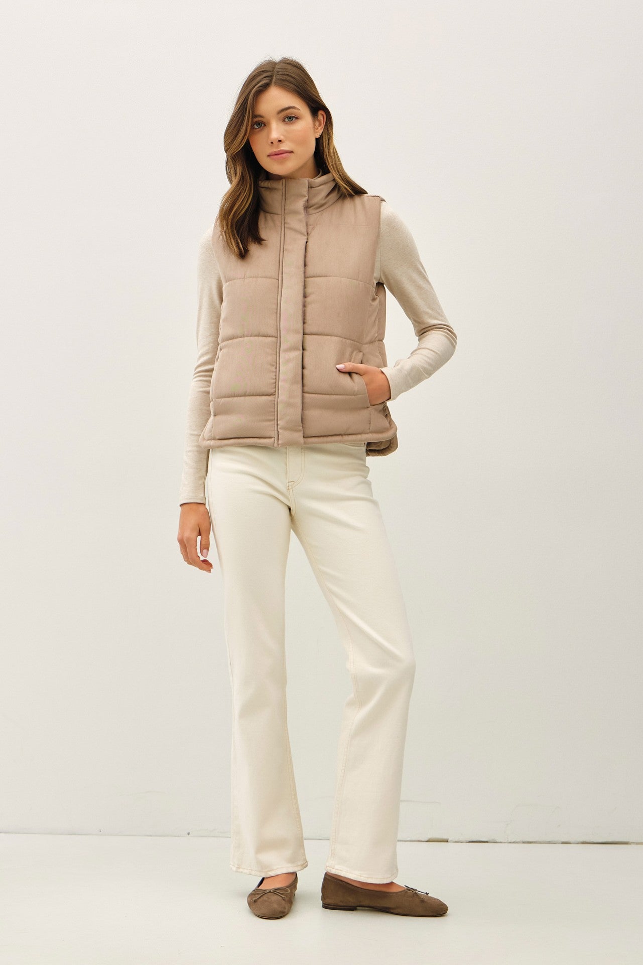 Be Cool Isabelle Suede Puffer Vest, Mocha