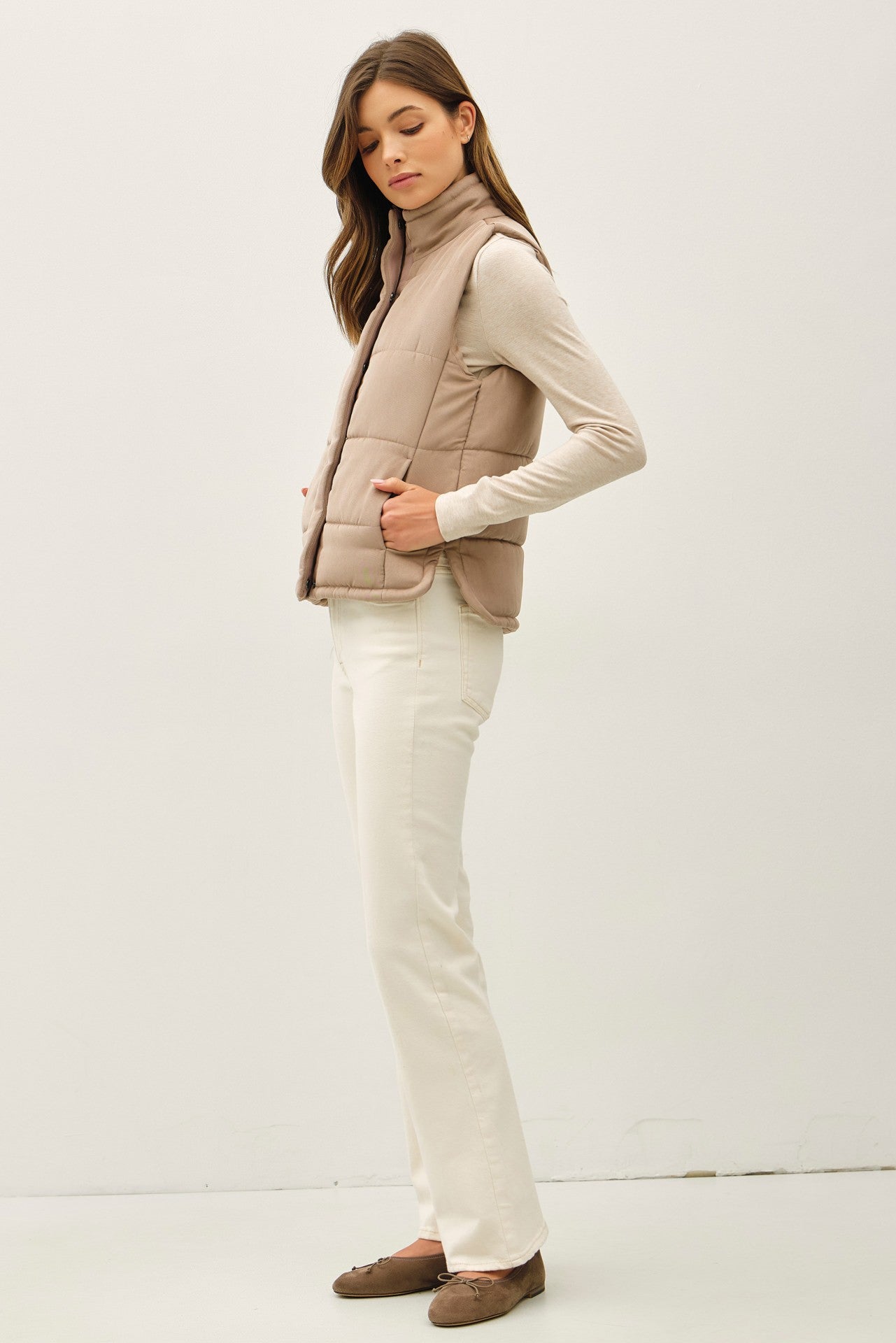 Be Cool Isabelle Suede Puffer Vest, Mocha