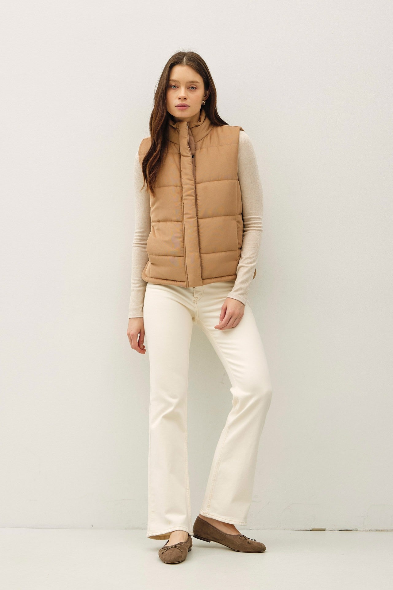 Be Cool Isabelle Suede Puffer Vest, Camel