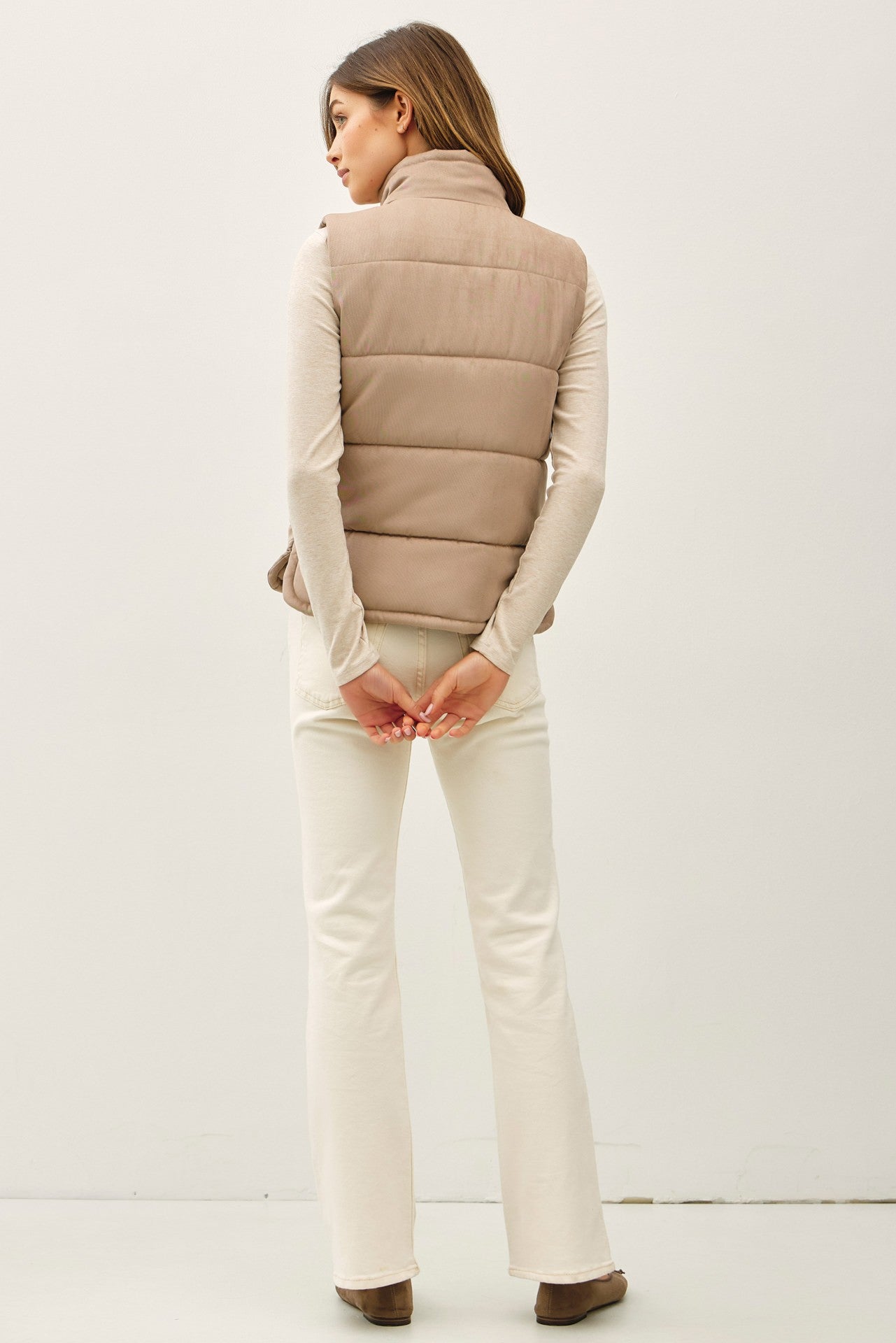 Be Cool Isabelle Suede Puffer Vest, Mocha